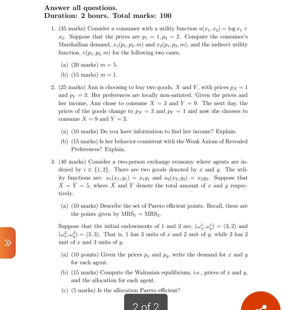 Solved Answer all questions. Duration: 2 hours. Total marks: | Chegg.com