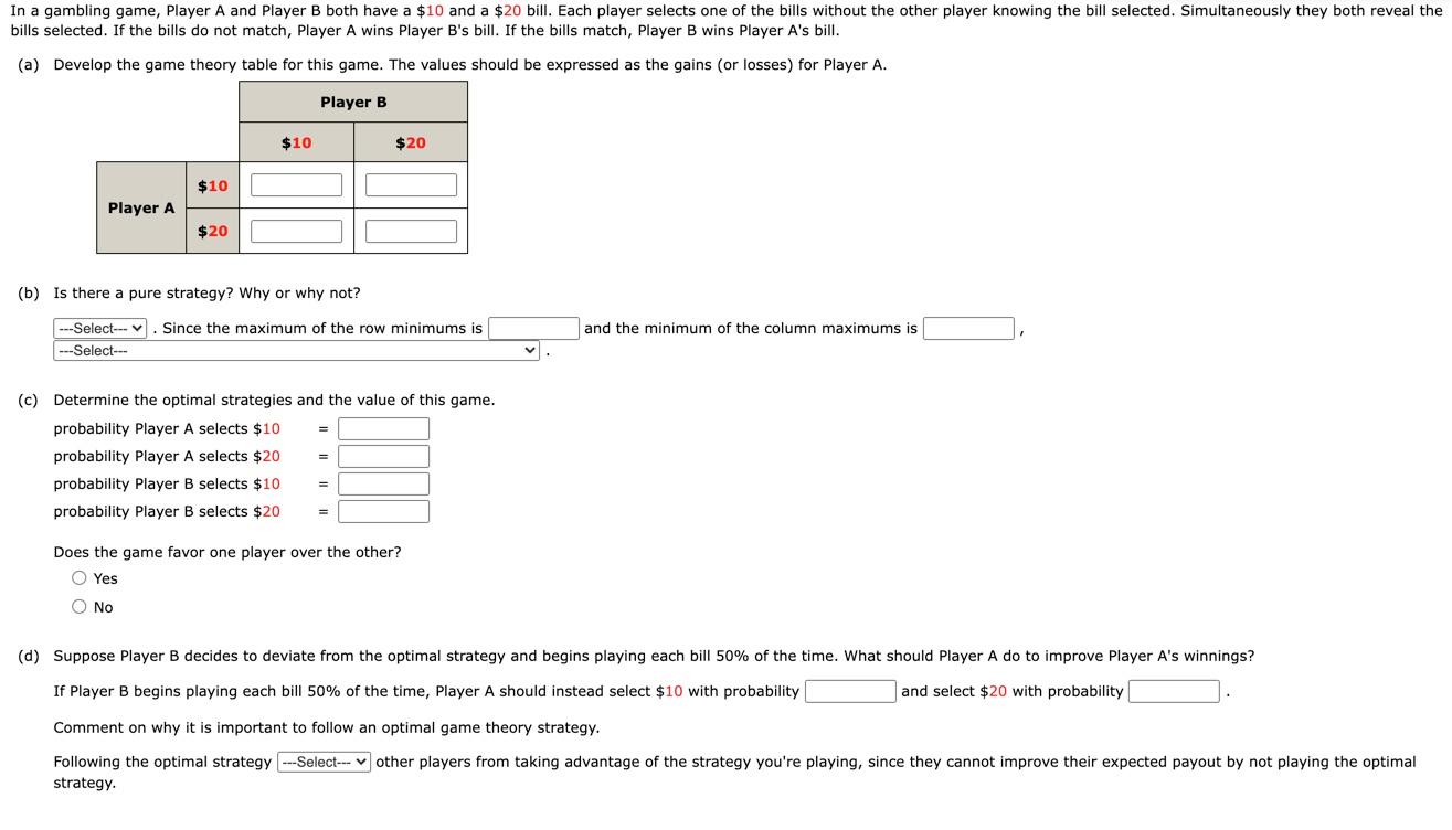 Solved In a gambling game Player A and Player B both have a