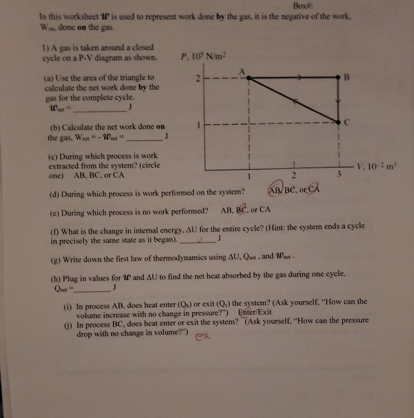 Solved In this worksheet W is used to represent work done by