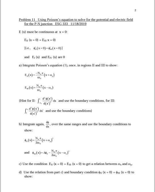 Solved 2 Problem 11 Using Poisson's Equation To Solve For | Chegg.com