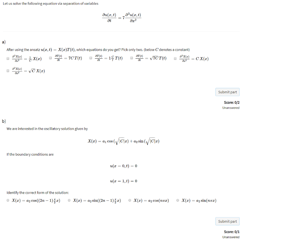 Solved Let us solve the following equation via separation of | Chegg.com