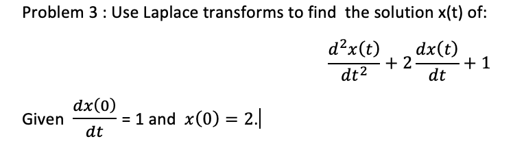 Solved Problem 3: Use Laplace transforms to find the | Chegg.com
