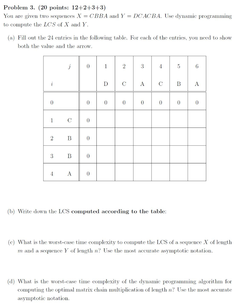 Solved Problem 3. (20 points: 12+2+3+3) You are given two | Chegg.com