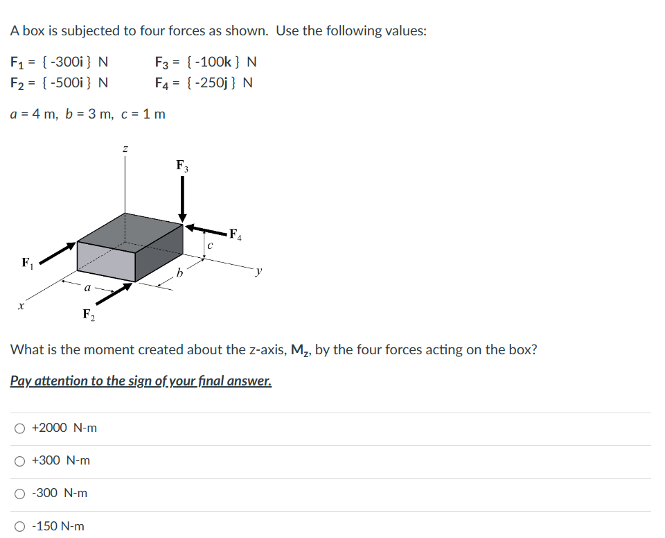 Solved A box is subjected to four forces as shown. Use the | Chegg.com