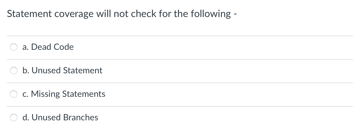 Solved Statement coverage will not check for the following - | Chegg.com