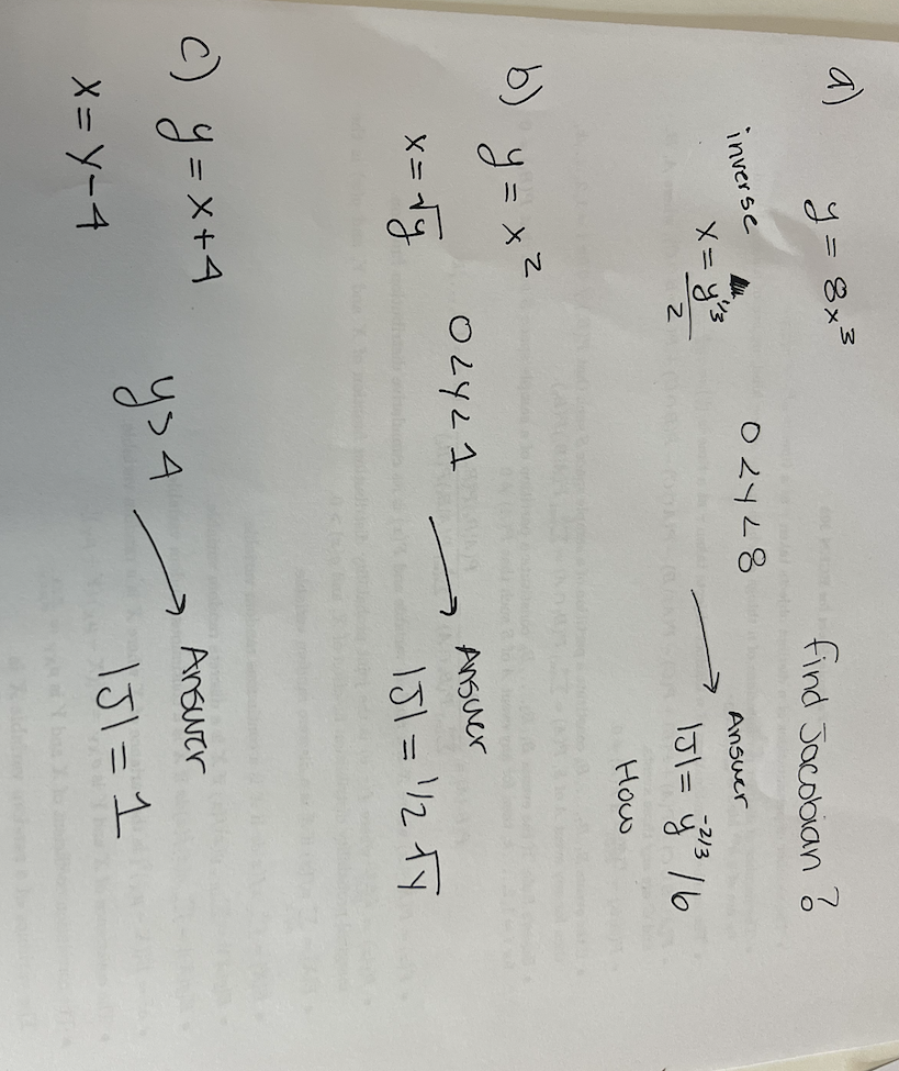 Solved a) y=8x3 find Jacobian? inverse 04→ Answer ∣J∣=1 | Chegg.com
