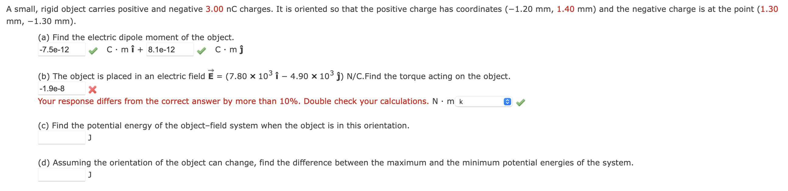 Solved mm,−1.30 mm) (a) Find the electric dipole moment of | Chegg.com