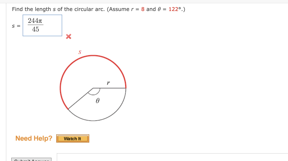 Solved Find the length s of the circular arc. (Assume r=8 | Chegg.com