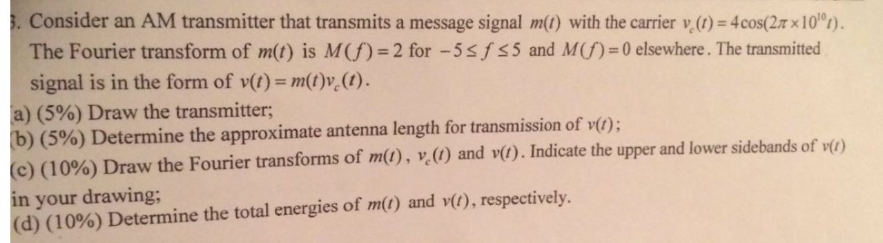Solved 5. Consider an AM transmitter that transmits a | Chegg.com