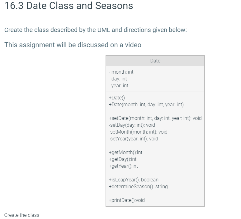 Solved 16.3 Date Class and Seasons Create the class | Chegg.com