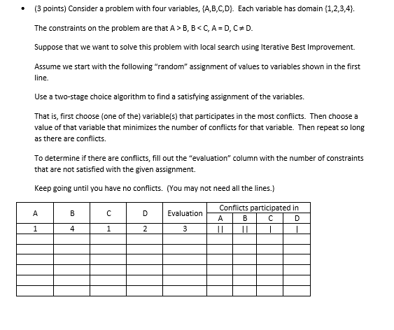 Solved (3 points) Consider a problem with four variables, | Chegg.com