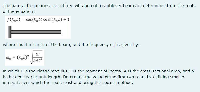 Solved The natural frequencies, wn, of free vibration of a | Chegg.com