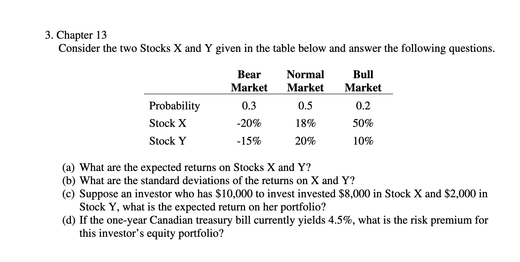 Solved Chapter 13 Consider the two Stocks X and Y given in
