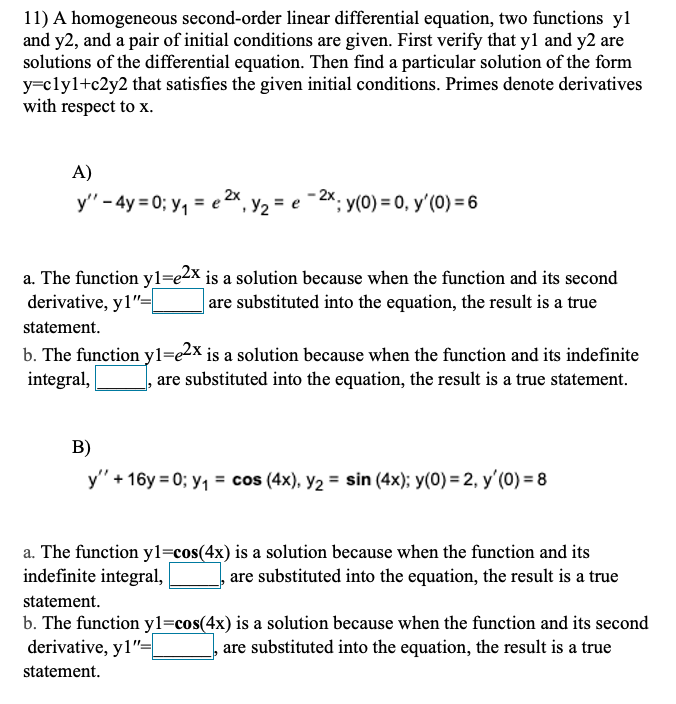 Solved 11) A homogeneous second-order linear differential | Chegg.com