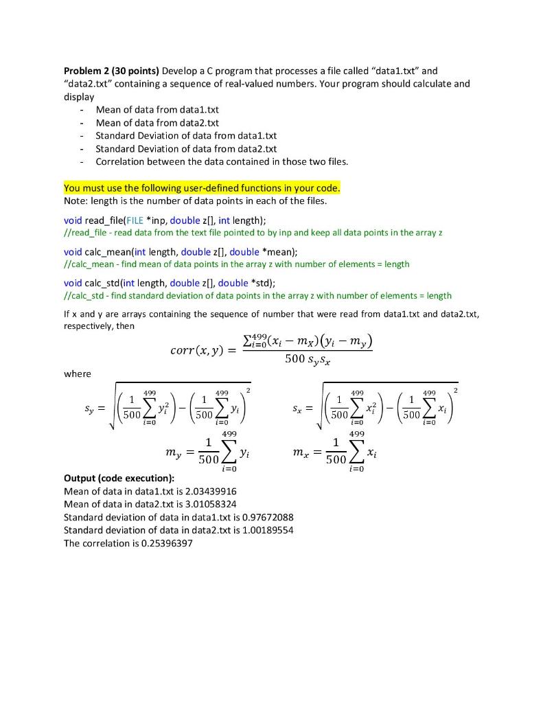Solved Problem 2 (30 points) Develop a C program that | Chegg.com