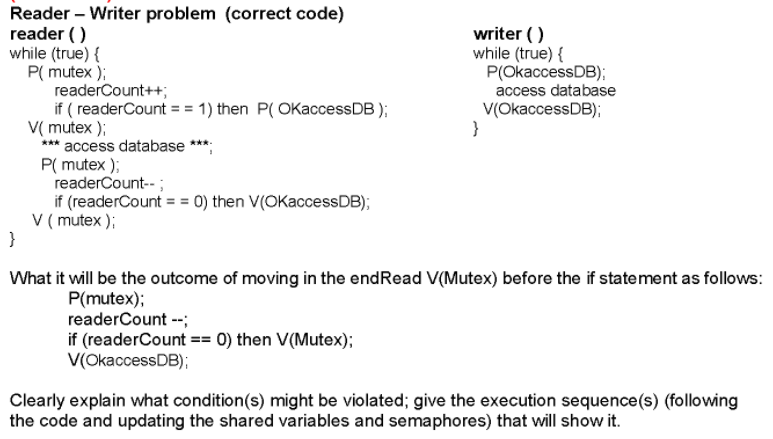 Solved Reader - Writer problem (correct code) reader() while | Chegg.com