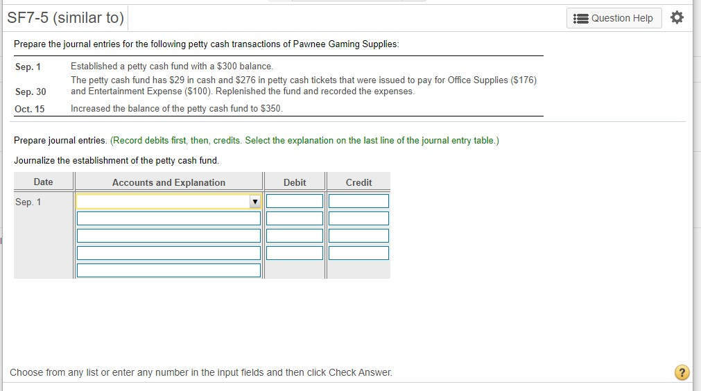 Solved SF7-5 (similar to) Question Help Prepare the journal | Chegg.com