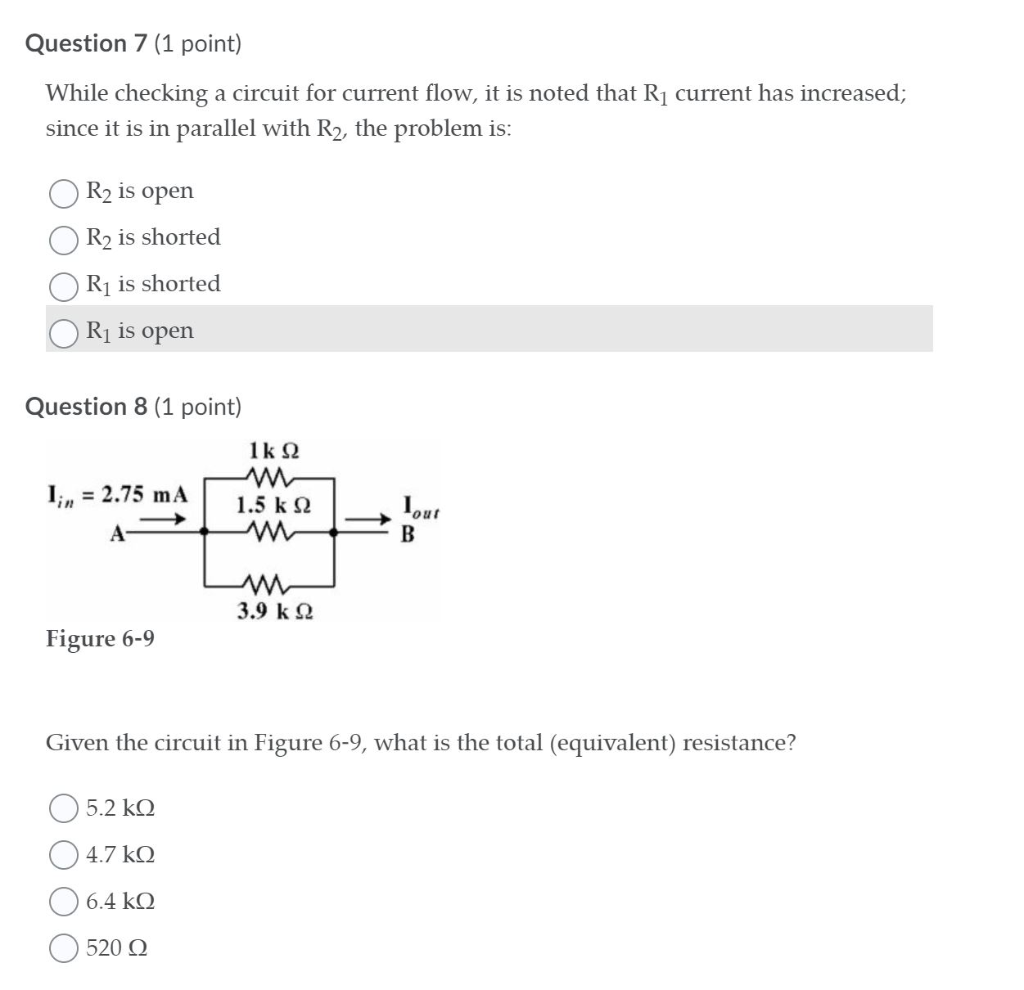 Solved Question 1 (1 point) If IR1 = 0.065 mA and IR2 = | Chegg.com