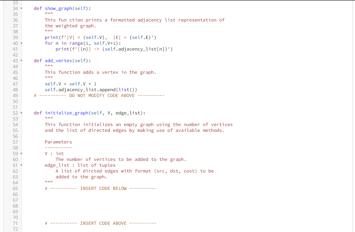 Solved You are tasked to define methods of a graph class | Chegg.com