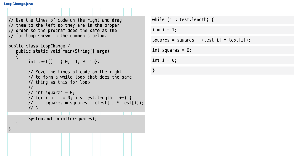 Solved I/ Use the lines of code in the right and drag II | Chegg.com