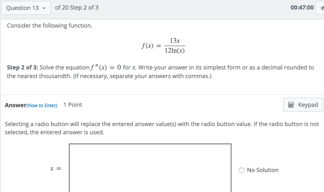 Solved Question 13 of 20 Step 2 of 3 00:47:00 Consider the | Chegg.com