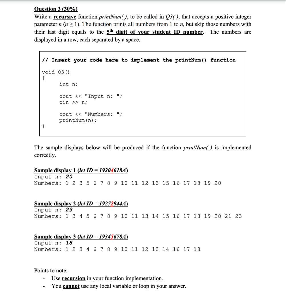 Solved Question 3 (30%) Write a recursive function | Chegg.com
