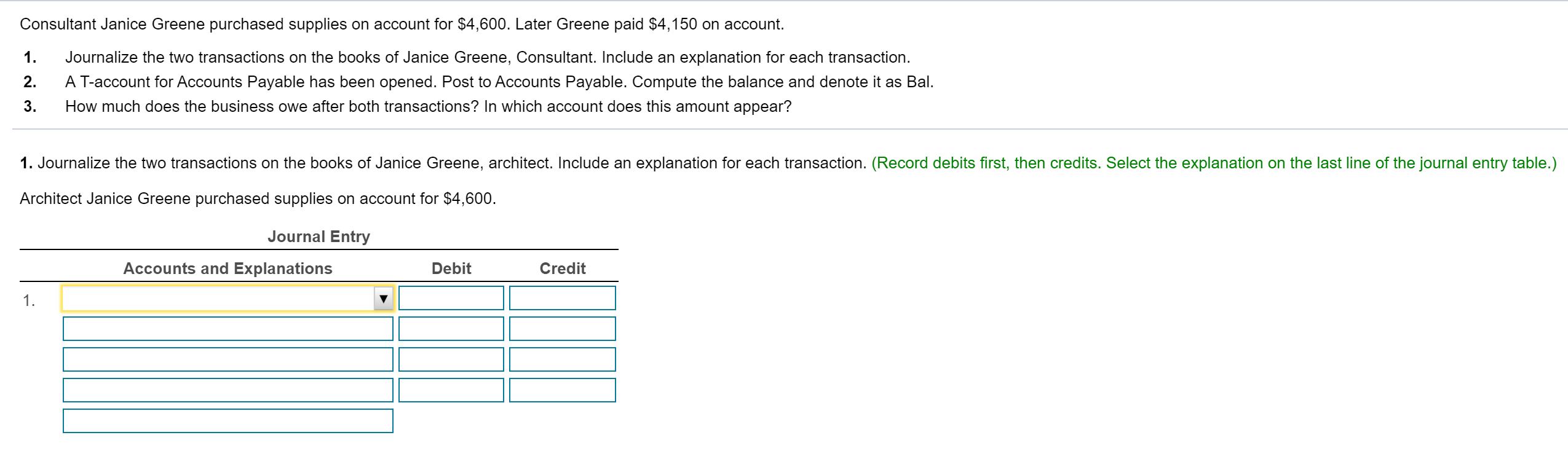 Solved Consultant Janice Greene purchased supplies on | Chegg.com
