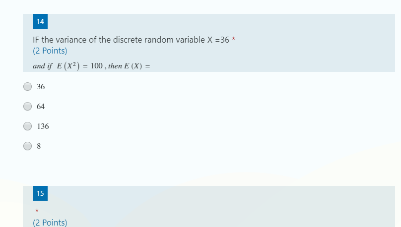 Solved 14 If the variance of the discrete random variable X | Chegg.com