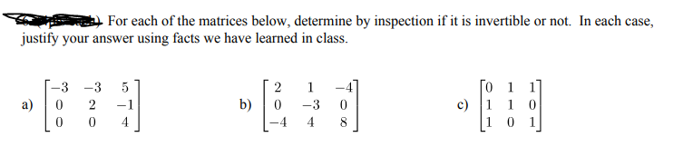 Solved For each of the matrices below, determine by | Chegg.com