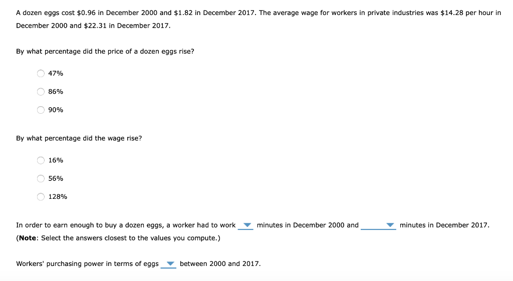 Solved A dozen eggs cost 0.96 in December 2000 and 1.82 in