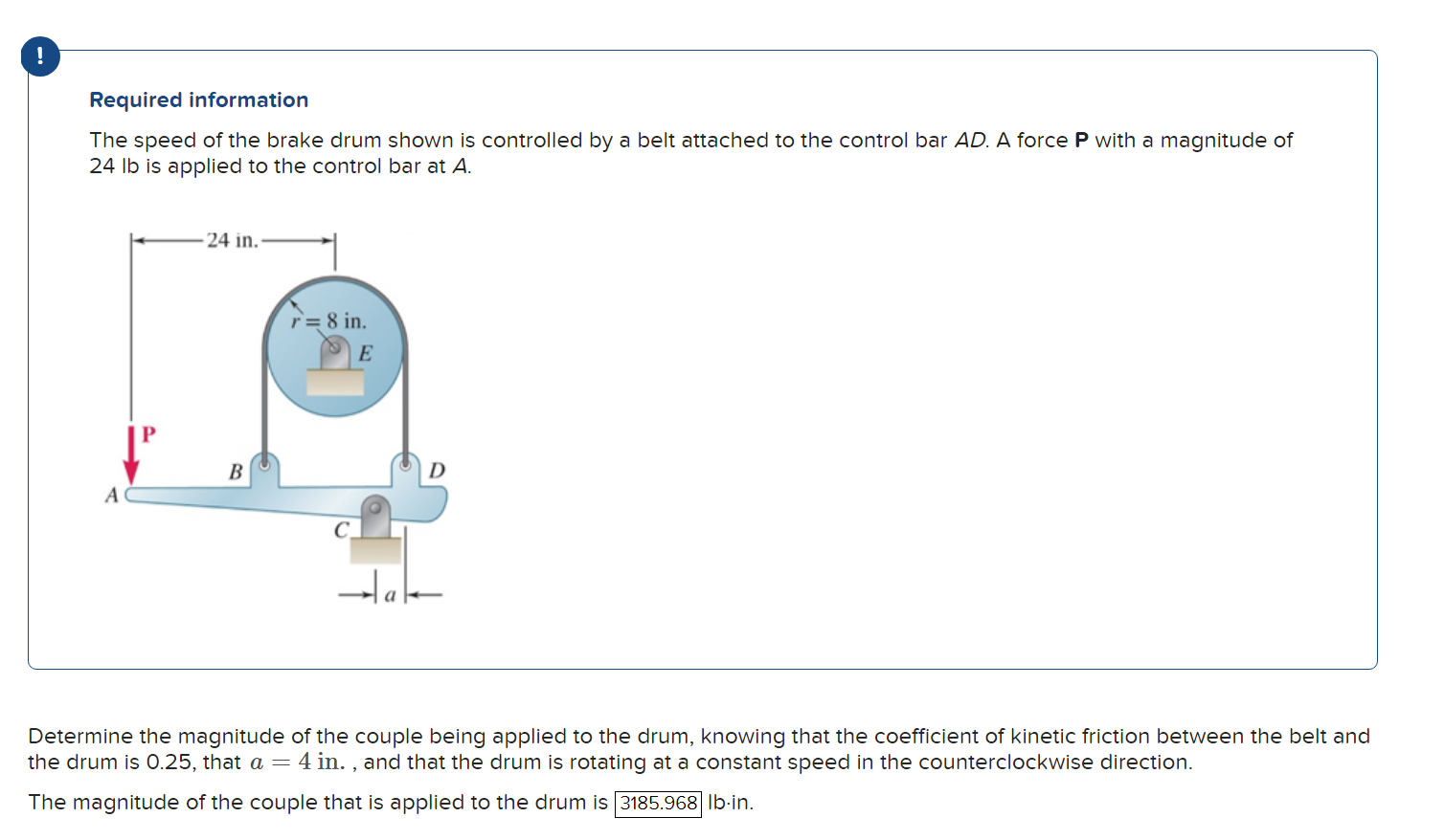 Solved Required informationThe speed of the brake drum shown | Chegg.com