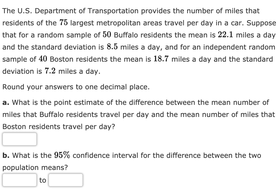 Solved The U.S. Department of Transportation provides the | Chegg.com