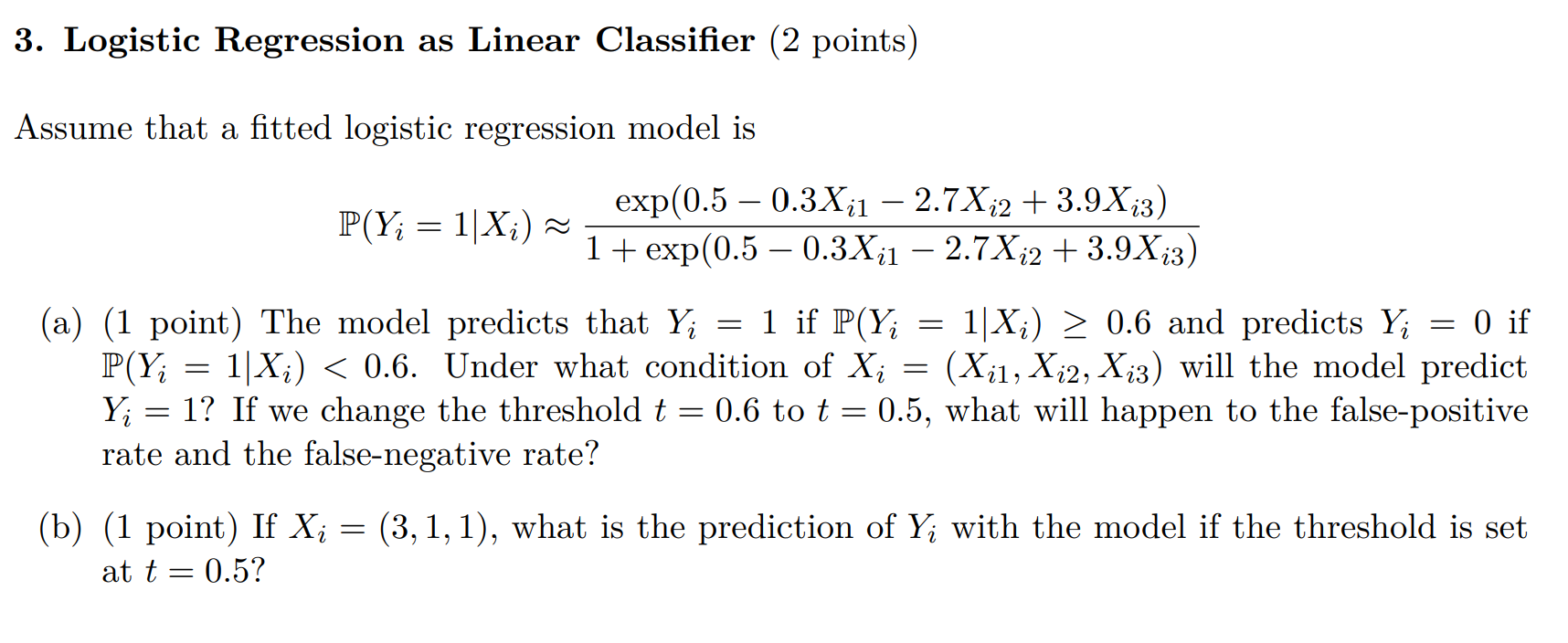Solved 3. Logistic Regression as Linear Classifier (2 | Chegg.com