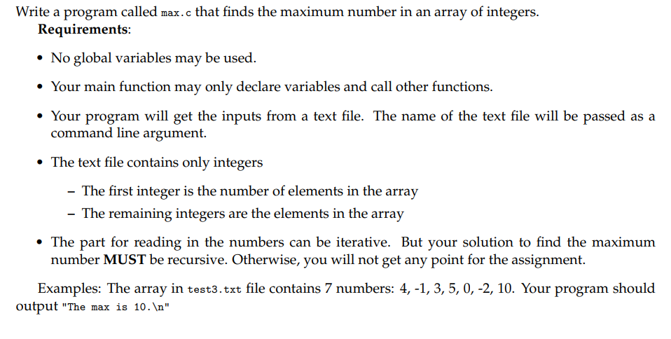 Write a program called max. c that finds the maximum | Chegg.com
