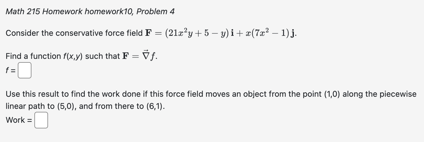 Solved Math 215 Homework homework10, Problem 4 Consider the | Chegg.com
