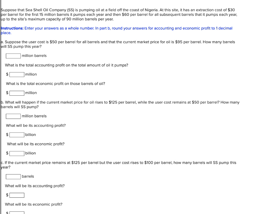 Solved a. Suppose the user cost is 50 per barrel for all