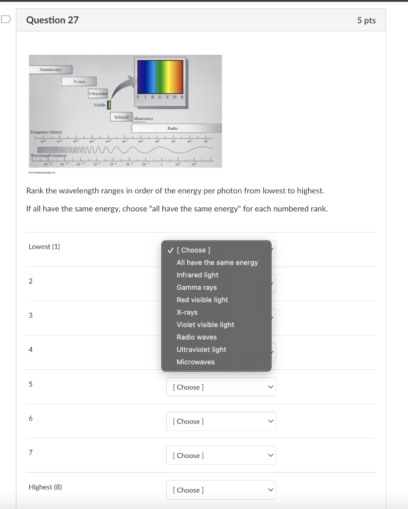 Solved Question 27 5 pts Gamma rays X-rays Ultraviolet VIB | Chegg.com