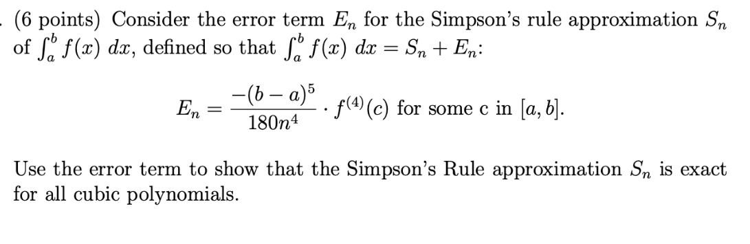 Solved (6 points) Consider the error term En for the | Chegg.com