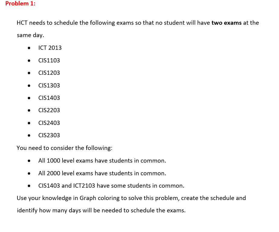 Solved 1. Use Graph coloring to solve one of the following | Chegg.com