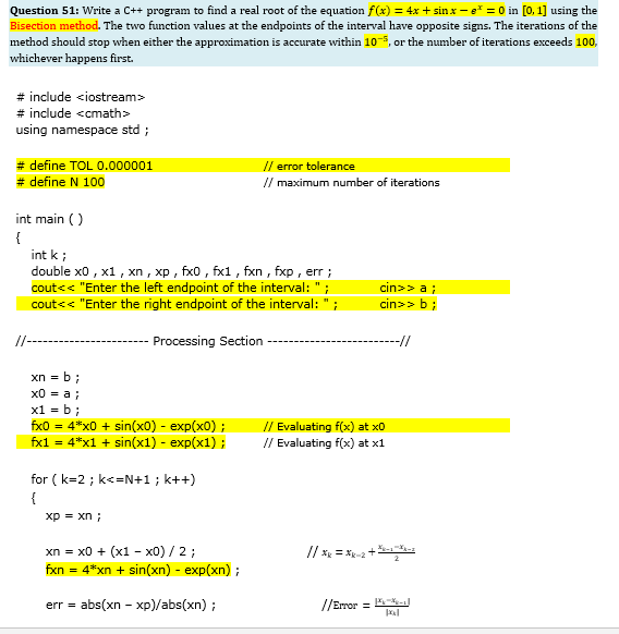 Solved Question 51: Write a C++ program to find a real root | Chegg.com