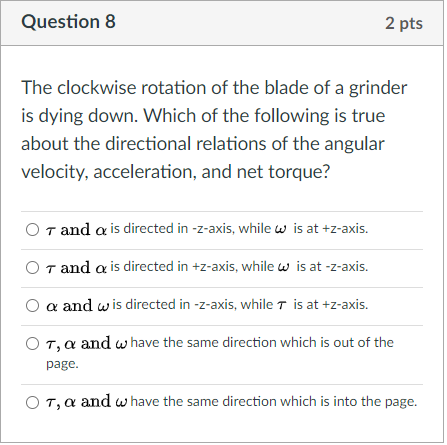 Solved Question 8 2 pts The clockwise rotation of the blade | Chegg.com