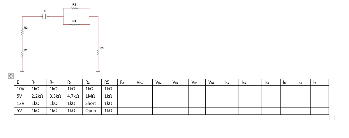 R3 M E R4 R2 R5 R1 RT VR1 VR2 VR3 VR4 VRS 1R1 IR2 IR3 IR4 IRS I1 E 10V R1 1kΩ 2.2kΩ R2 1kΩ R3 1kΩ R4 1kΩ 3.3kΩ 4.7kΩ 1ΜΩ 5V 1