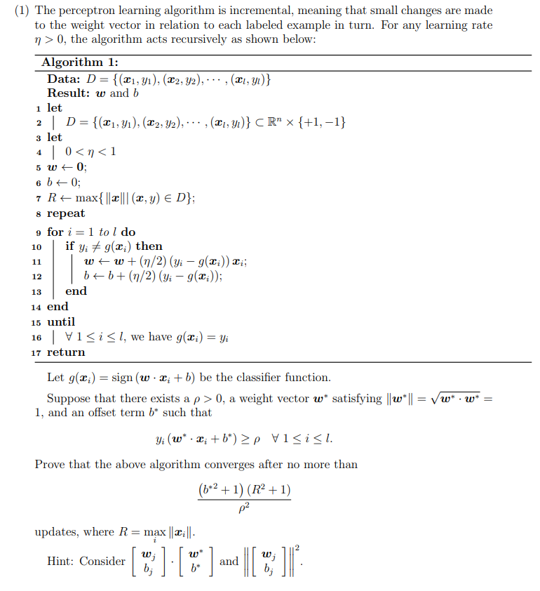 4 (1) The perceptron learning algorithm is | Chegg.com