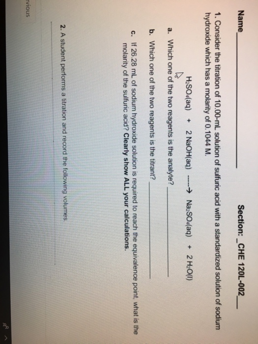 Solved Name Section: CHE 120L-002 1. Consider the titration | Chegg.com