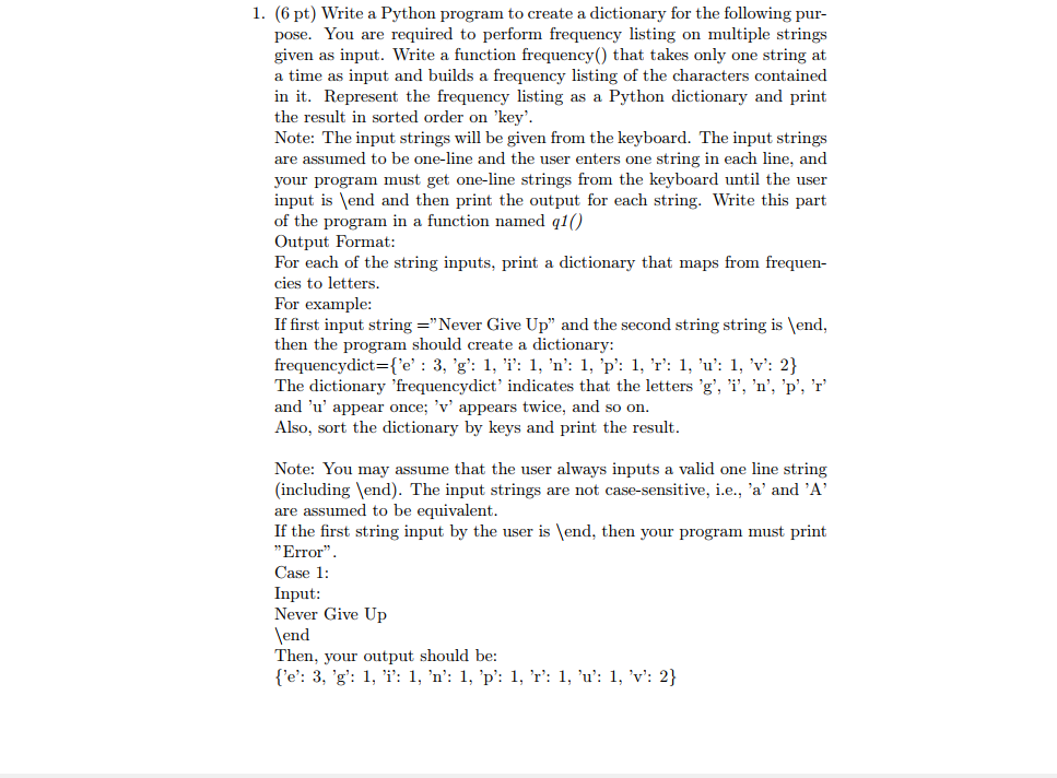 Solved 1. (6 pt) Write a Python program to create a | Chegg.com