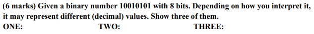 Solved (6 marks) Given a binary number 10010101 with 8 bits. | Chegg.com