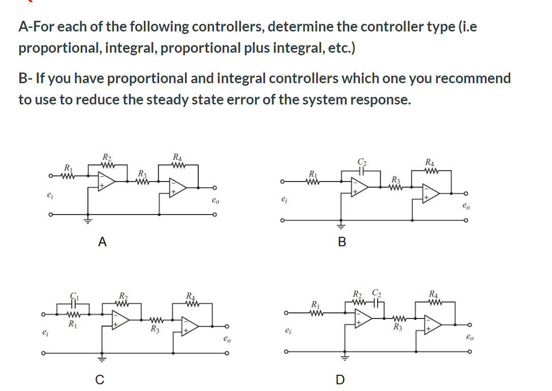 Solved A-For Each Of The Following Controllers, Determine | Chegg.com