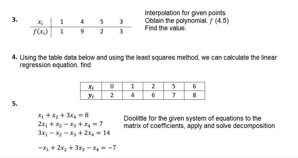 Solved 3. 1 4 5 3 Interpolation for given points Obtain the | Chegg.com