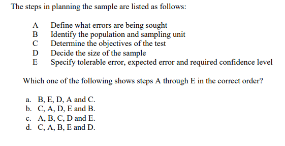 Solved The steps in planning the sample are listed as | Chegg.com