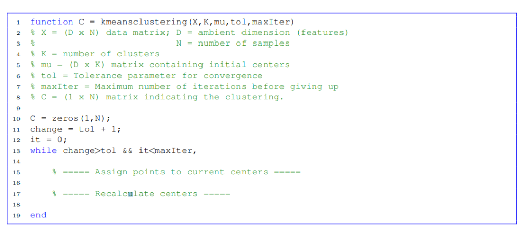 (Matlab) Implement A Function That Performs K-means | Chegg.com